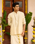 Off White Pure Chanderi Men's Short Kurta