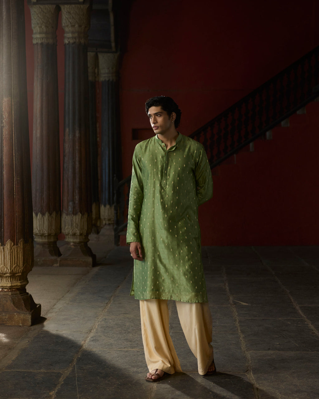 Manuhaar Mint Green Buta Chanderi Kurta