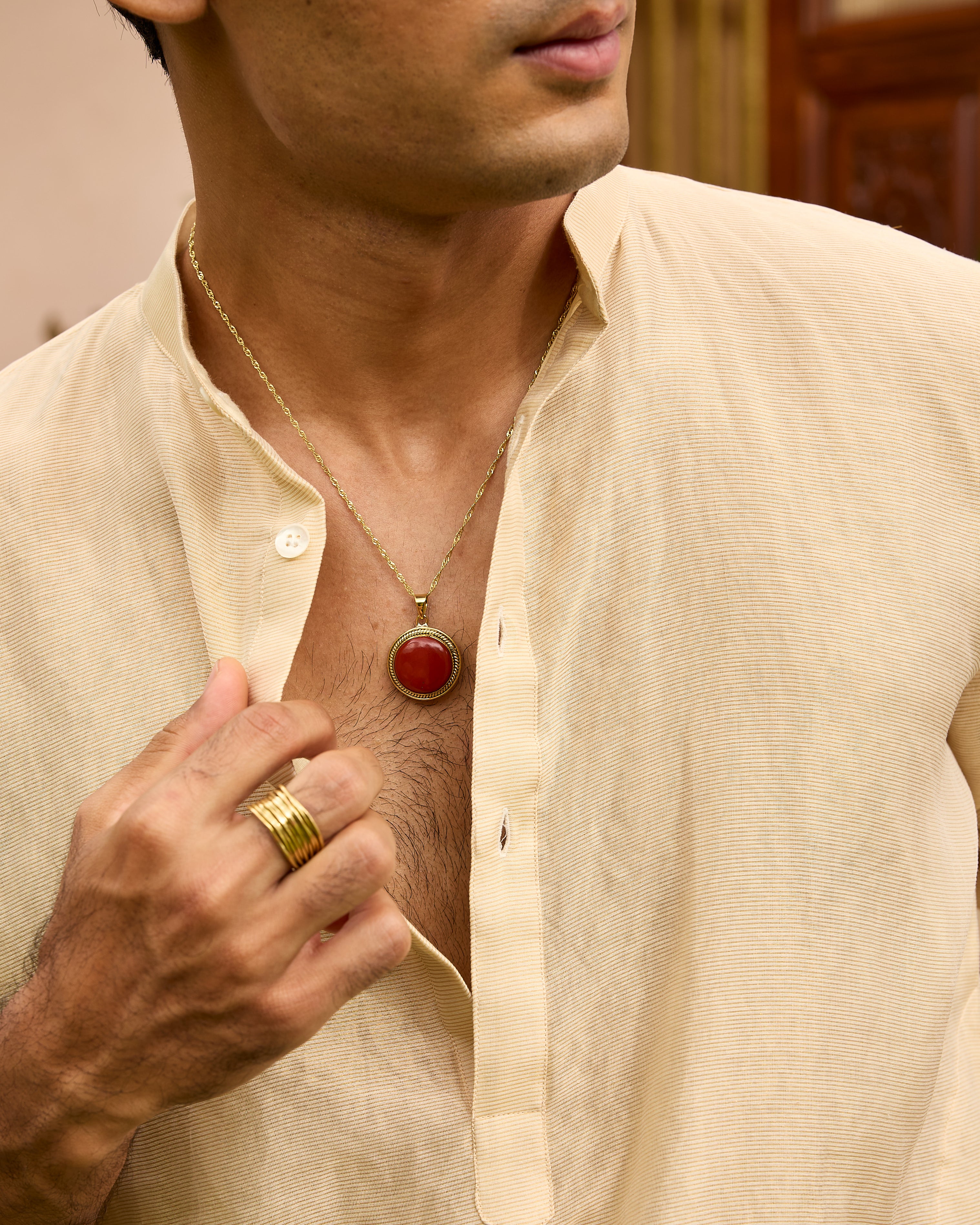 Red Jasper Pendant With Brass Chain