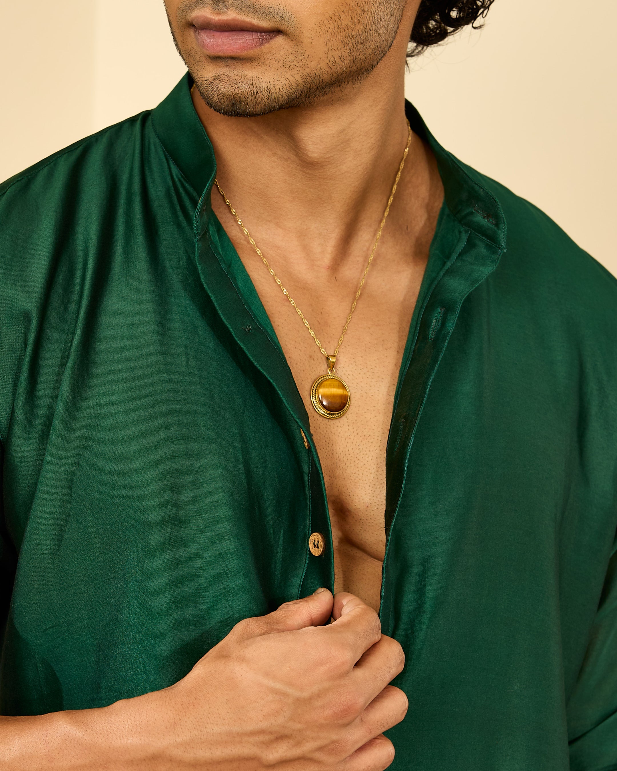 Tigers Eye Pendant With Brass Chain