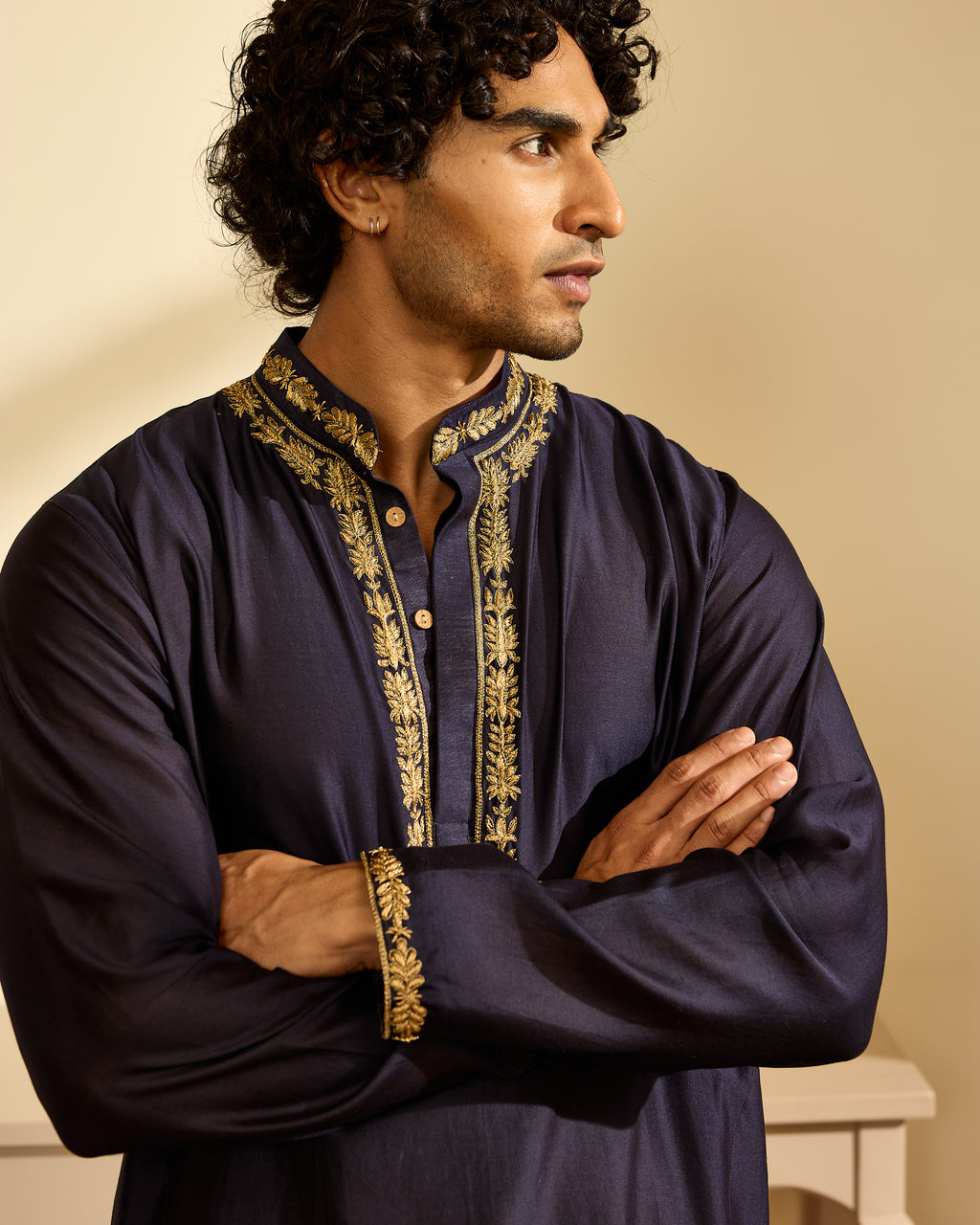 Aari Midnight Blue Black Chanderi Kurta