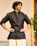 True Black Pure Chanderi Men's Short Kurta