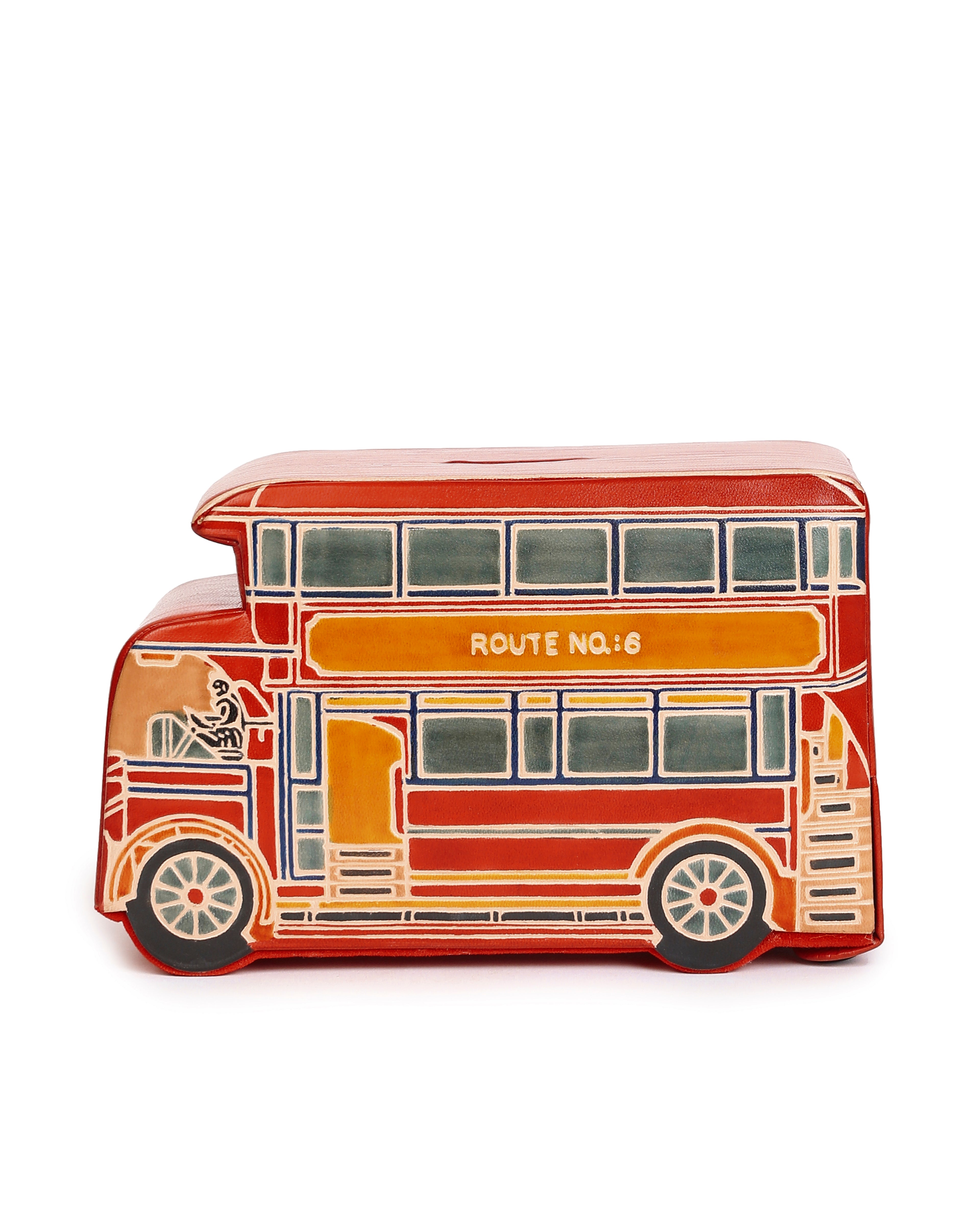 London Bus Money Bank Handcrafted Leather Shantiniketan