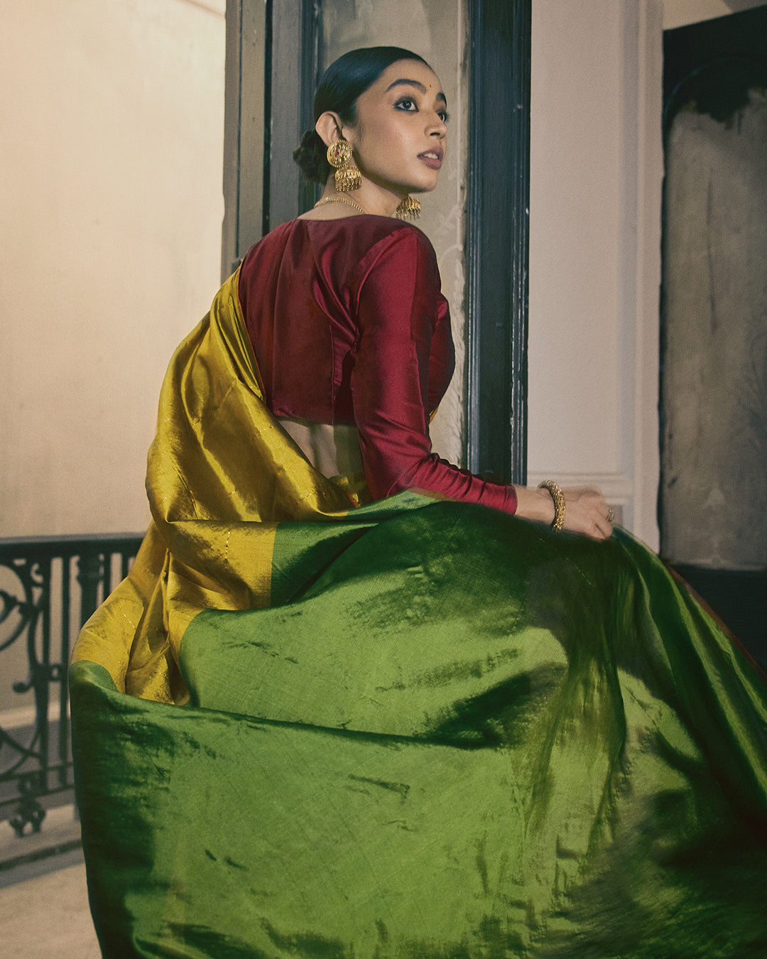 Charu Golden Green Saree