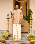 Light Gold Pure Chanderi Men's Short Kurta