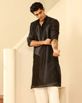True Black Pure Chanderi Men's Kurta