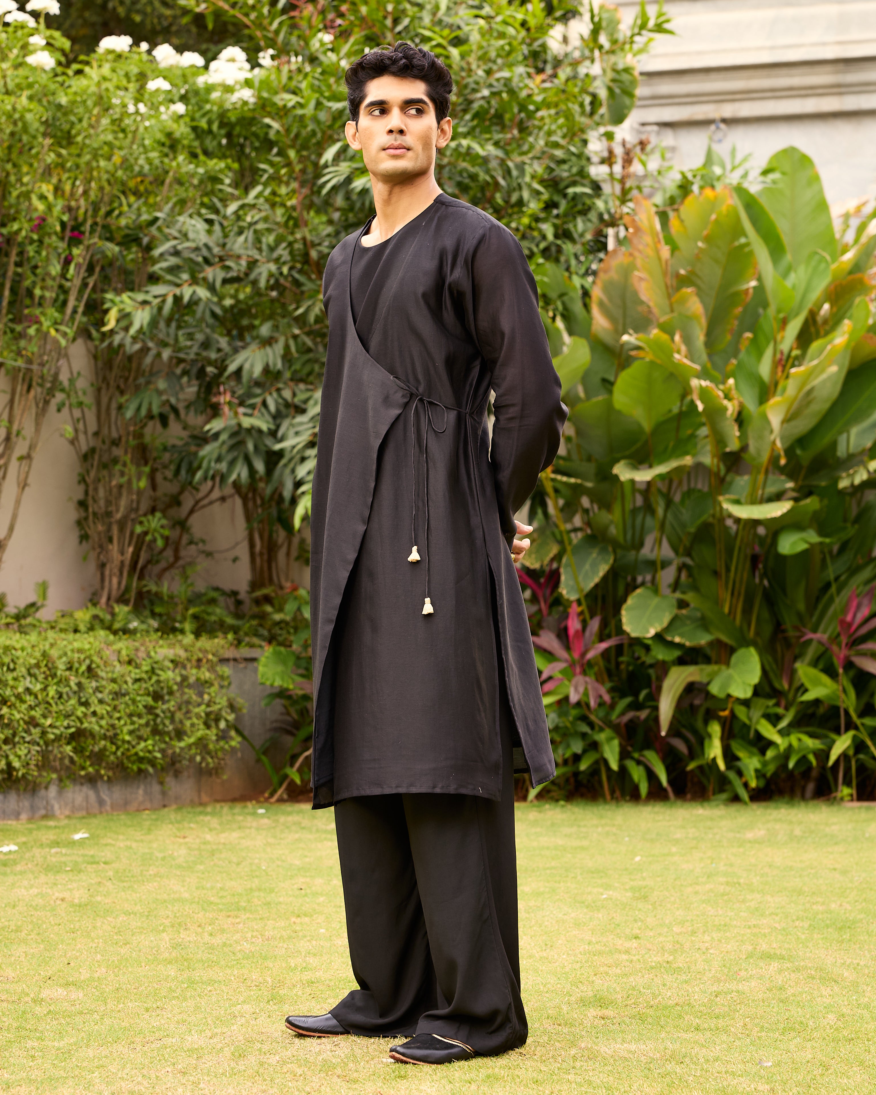 Black Pure Chanderi Angrakha (Minimal)