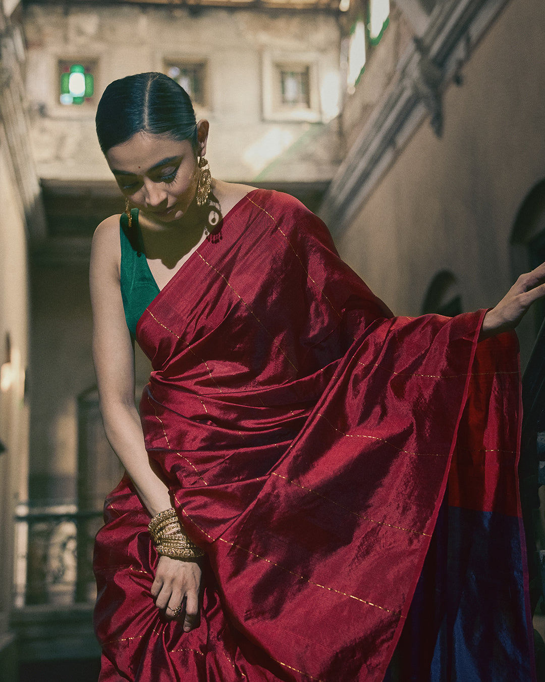 Charu Maroon Blue Saree
