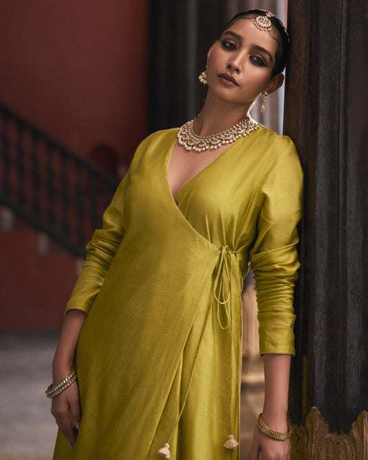 Green Pure Chanderi Angrakha