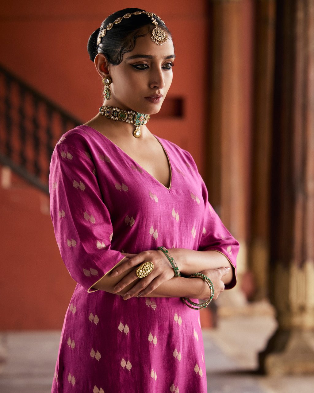 Pink Pure Chanderi Paan Zari Buta Kurta