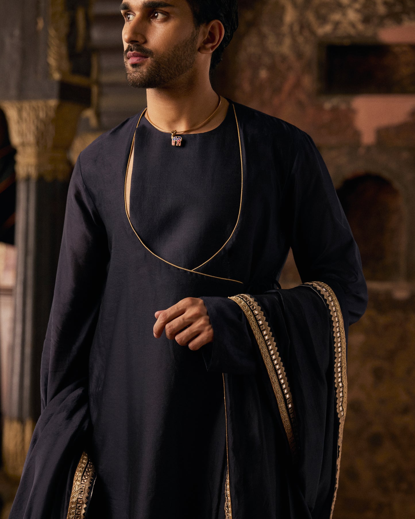 Midnight Blue Pure Chanderi Lohi With Lace Border