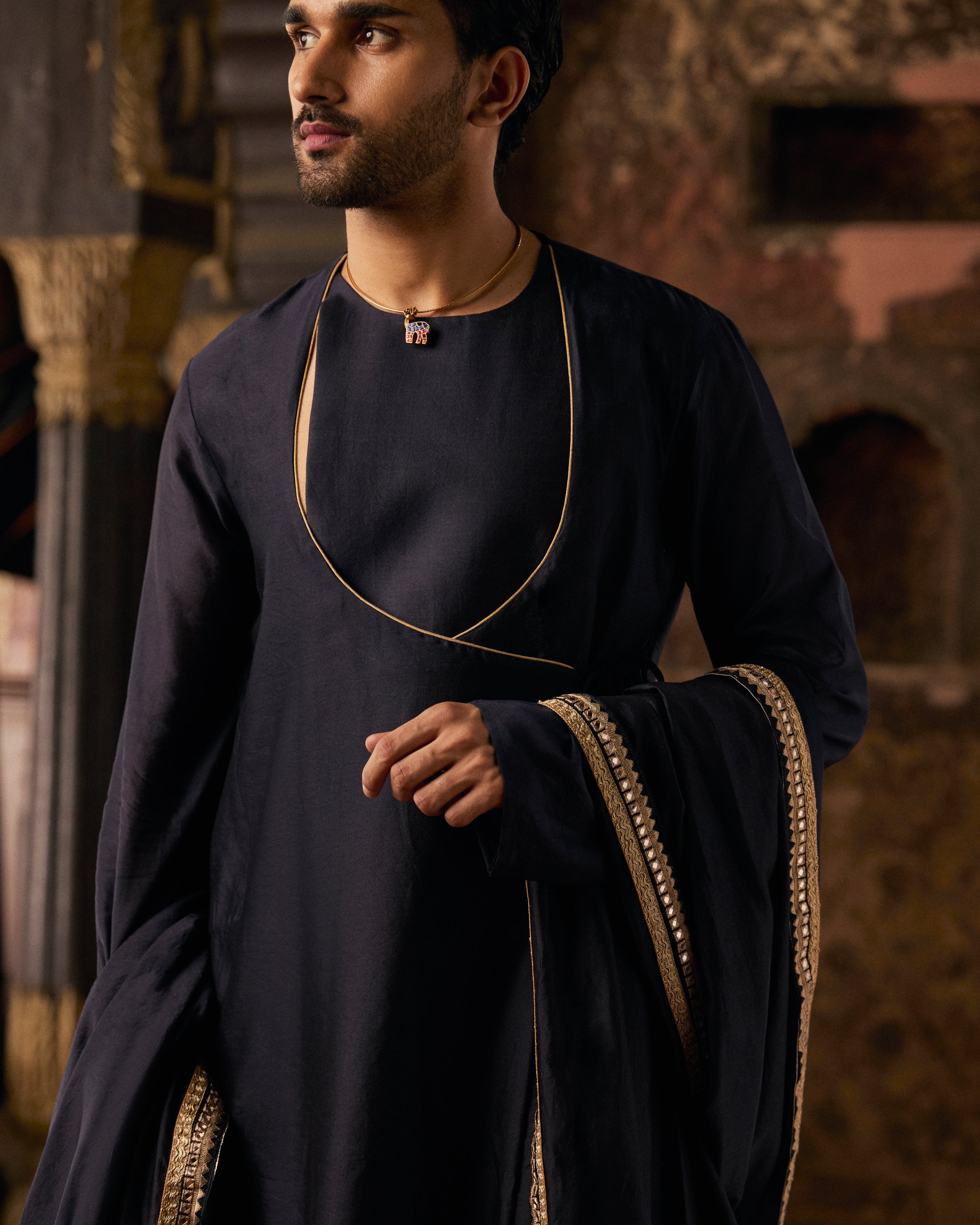 Midnight Blue Pure Chanderi Lohi With Lace Border