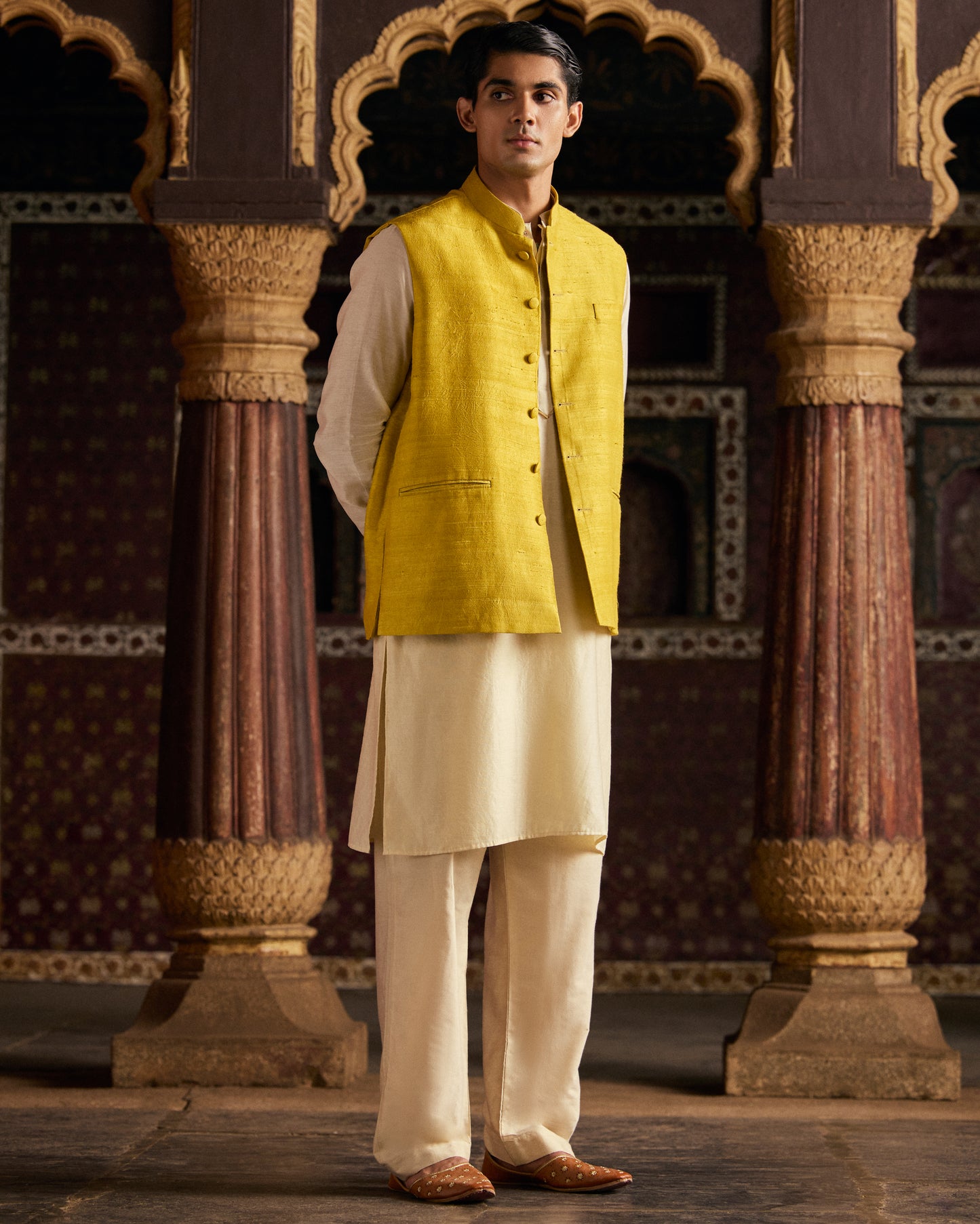 Yellow Raw Silk Bandi