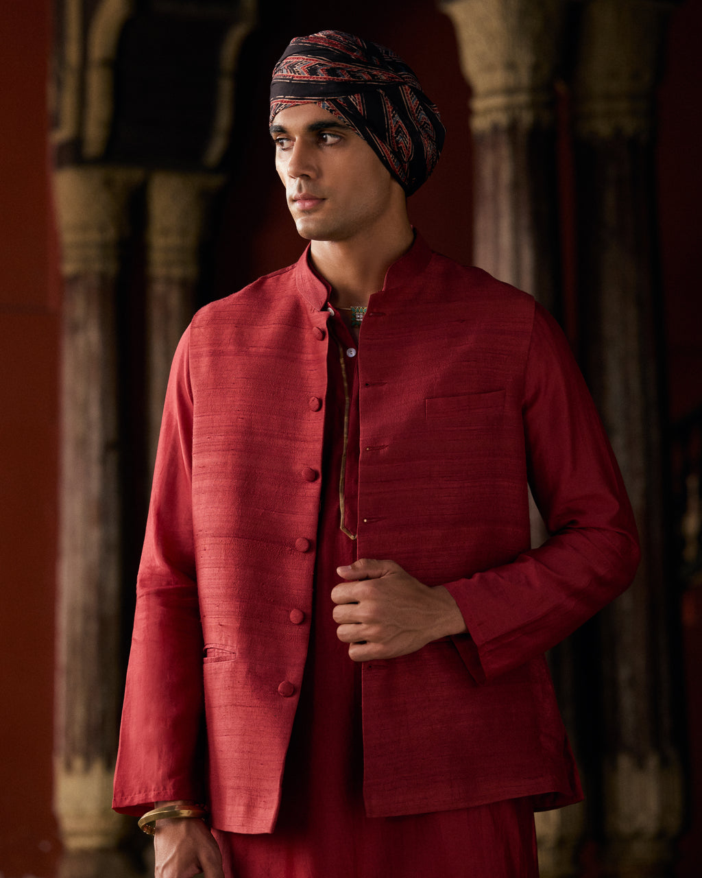 Red Raw Silk Bandi