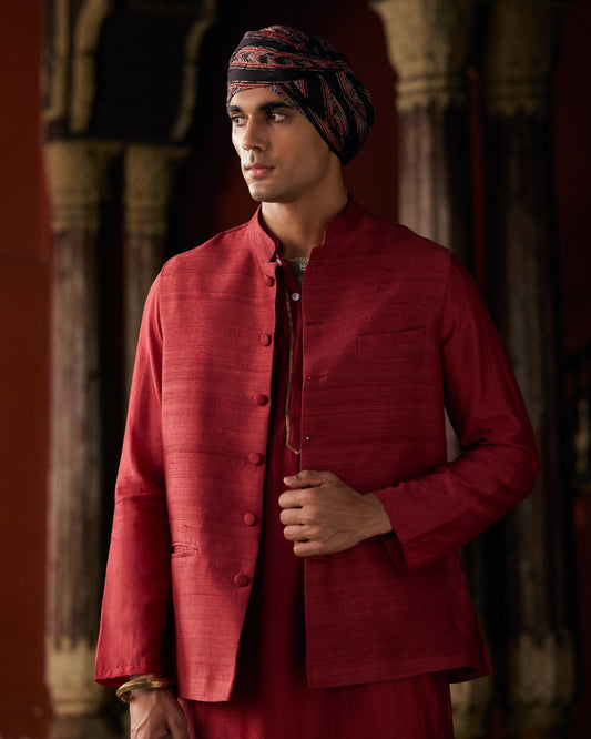 Red Raw Silk Bandi