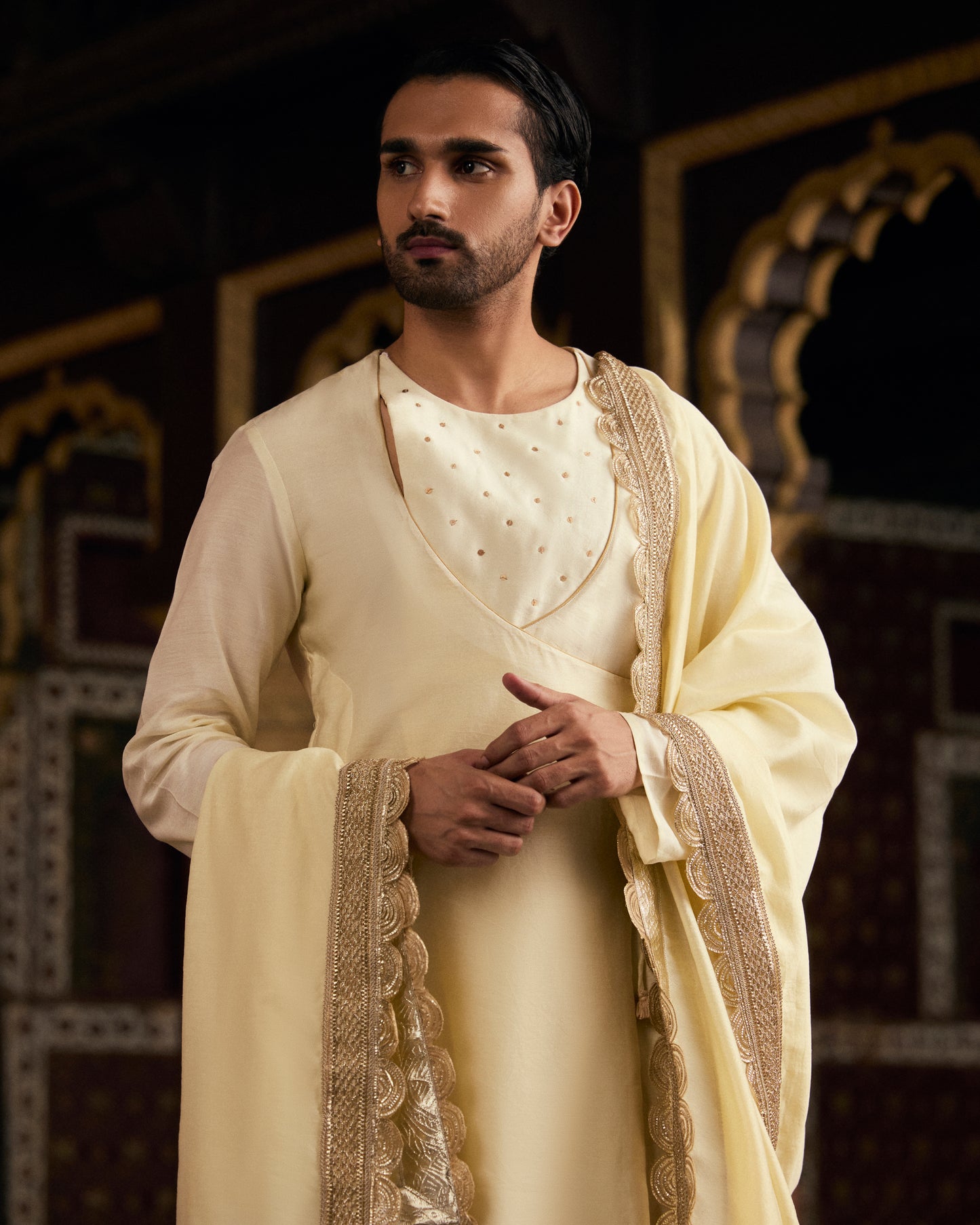 Off White Pure Chanderi Angrakha