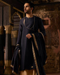 Midnight Blue Pure Chanderi Lohi With Lace Border