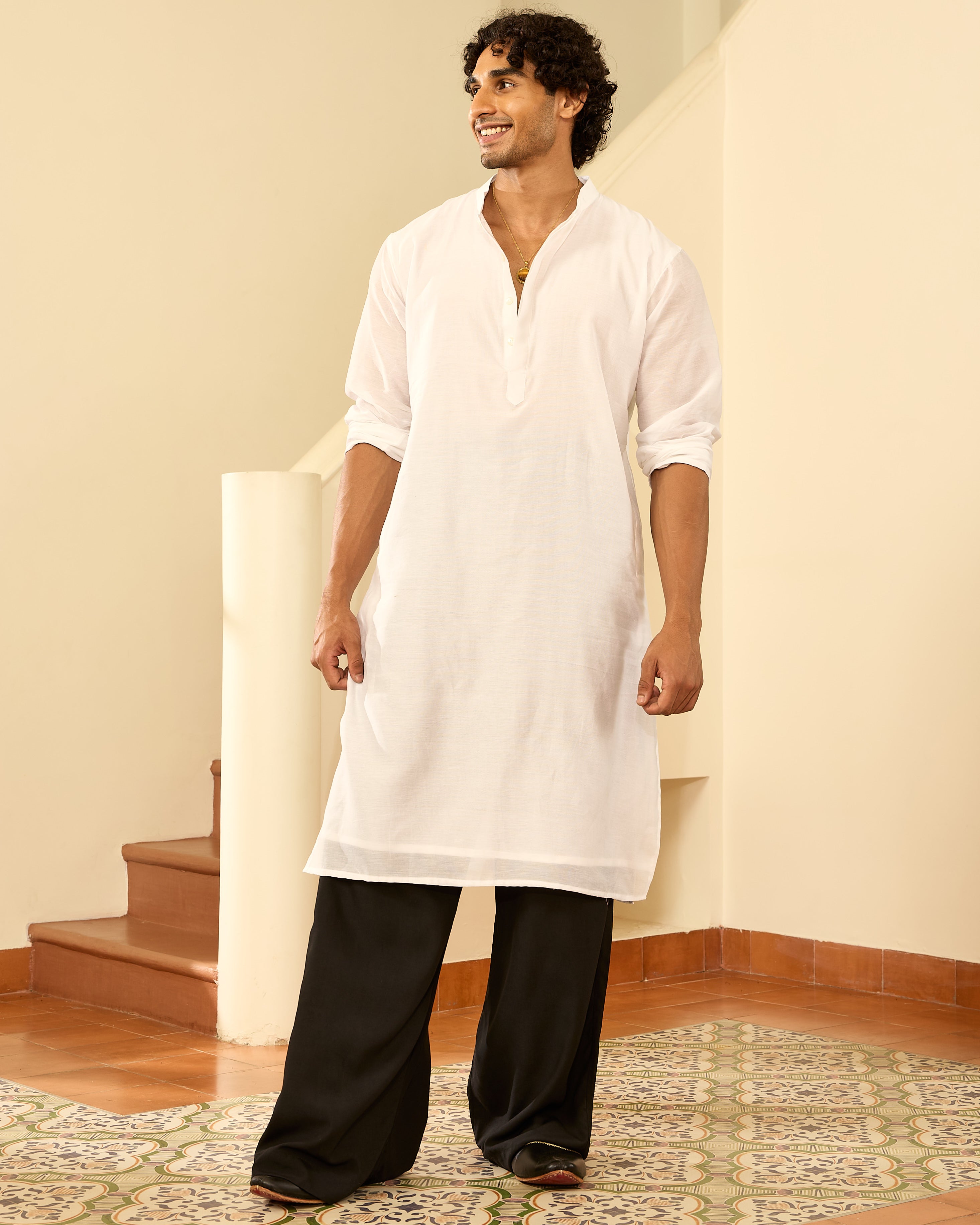 White Pure Chanderi Men's Kurta