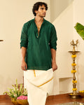 Bottle Green Pure Chanderi Men's Short Kurta