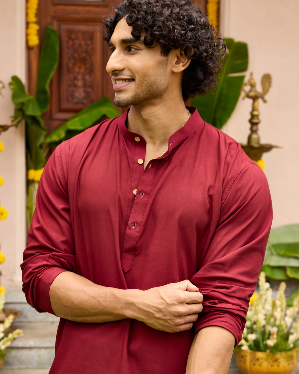 Maroon Modal Men's Short Kurta
