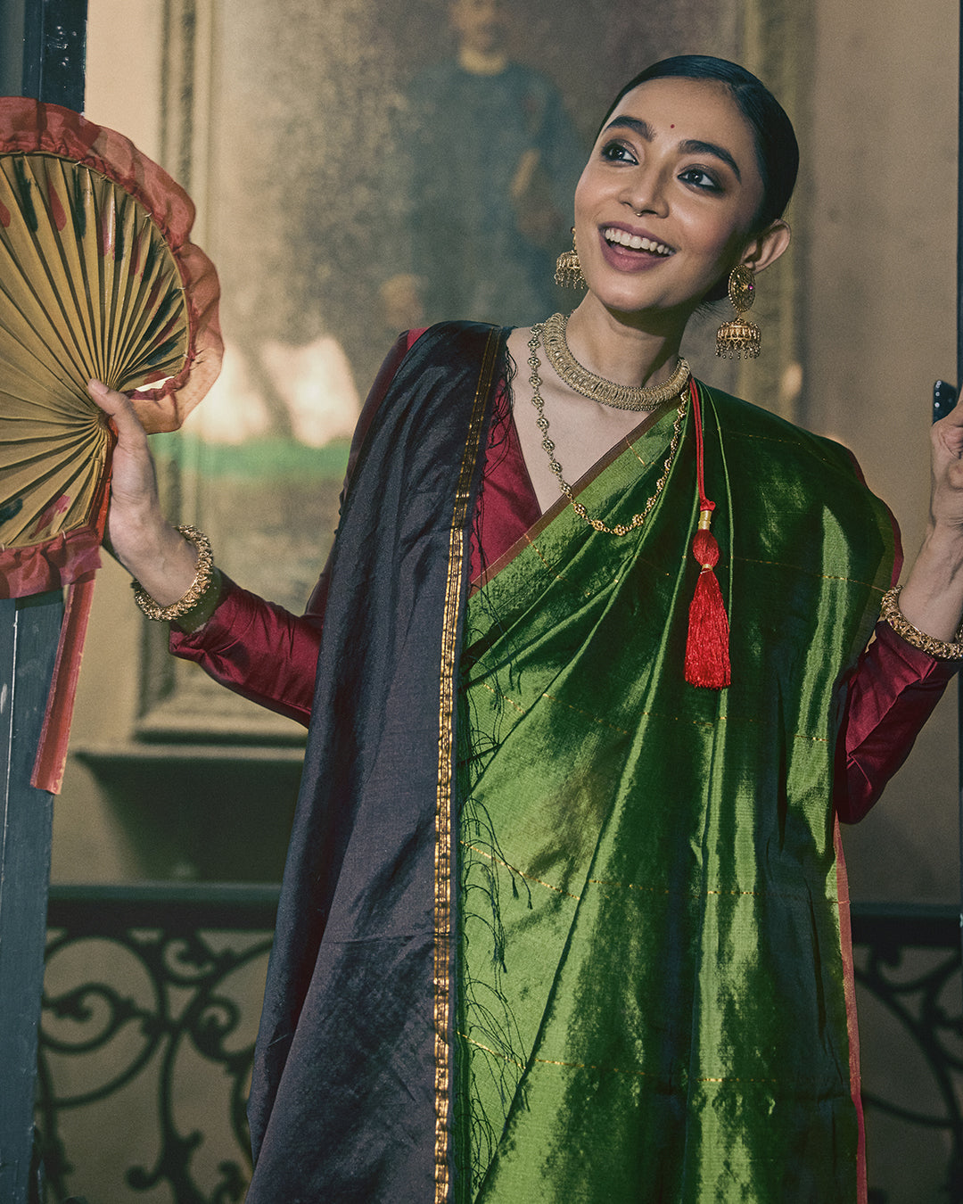 Charu Green Brown Saree