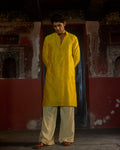 Manuhaar Bright Yellow Buta Chanderi Kurta