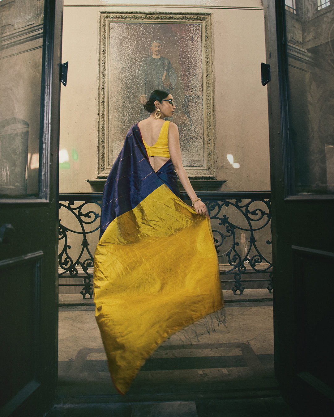 Charu Golden Blue Saree