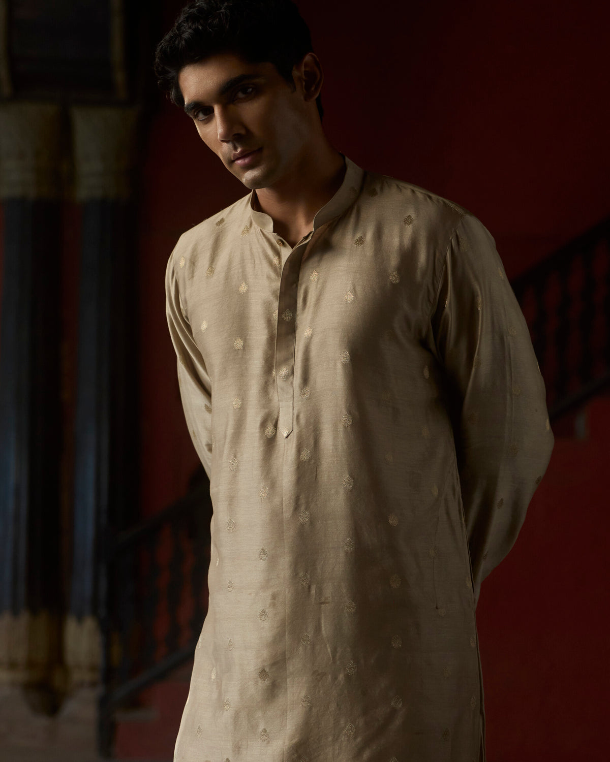 Manuhaar Beige Buta Chanderi kurta