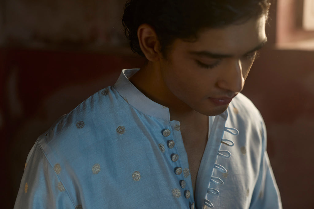 Manuhaar Mint Blue Buta Chanderi Kurta