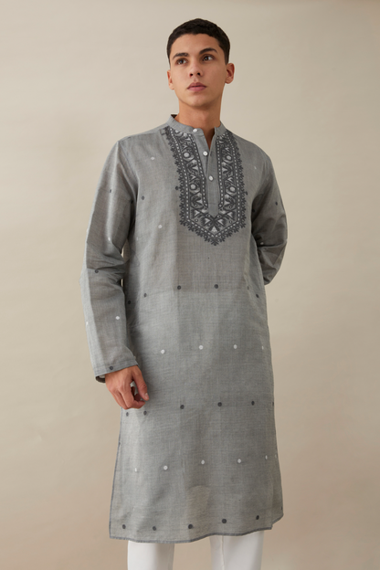 Jamdani Grey Kurta