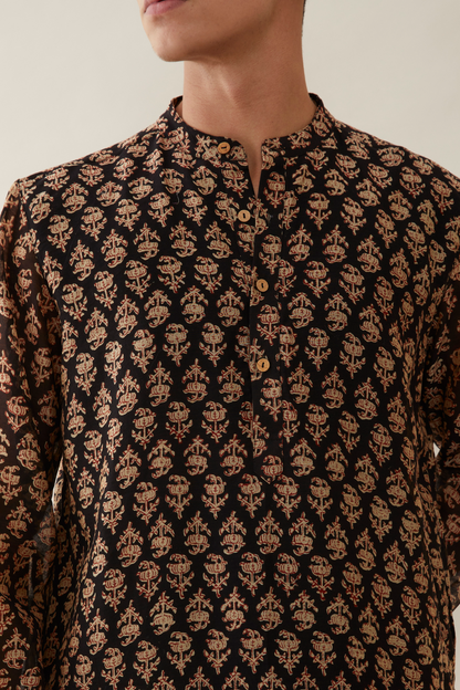 Block-Printed Pure Chanderi Kurta