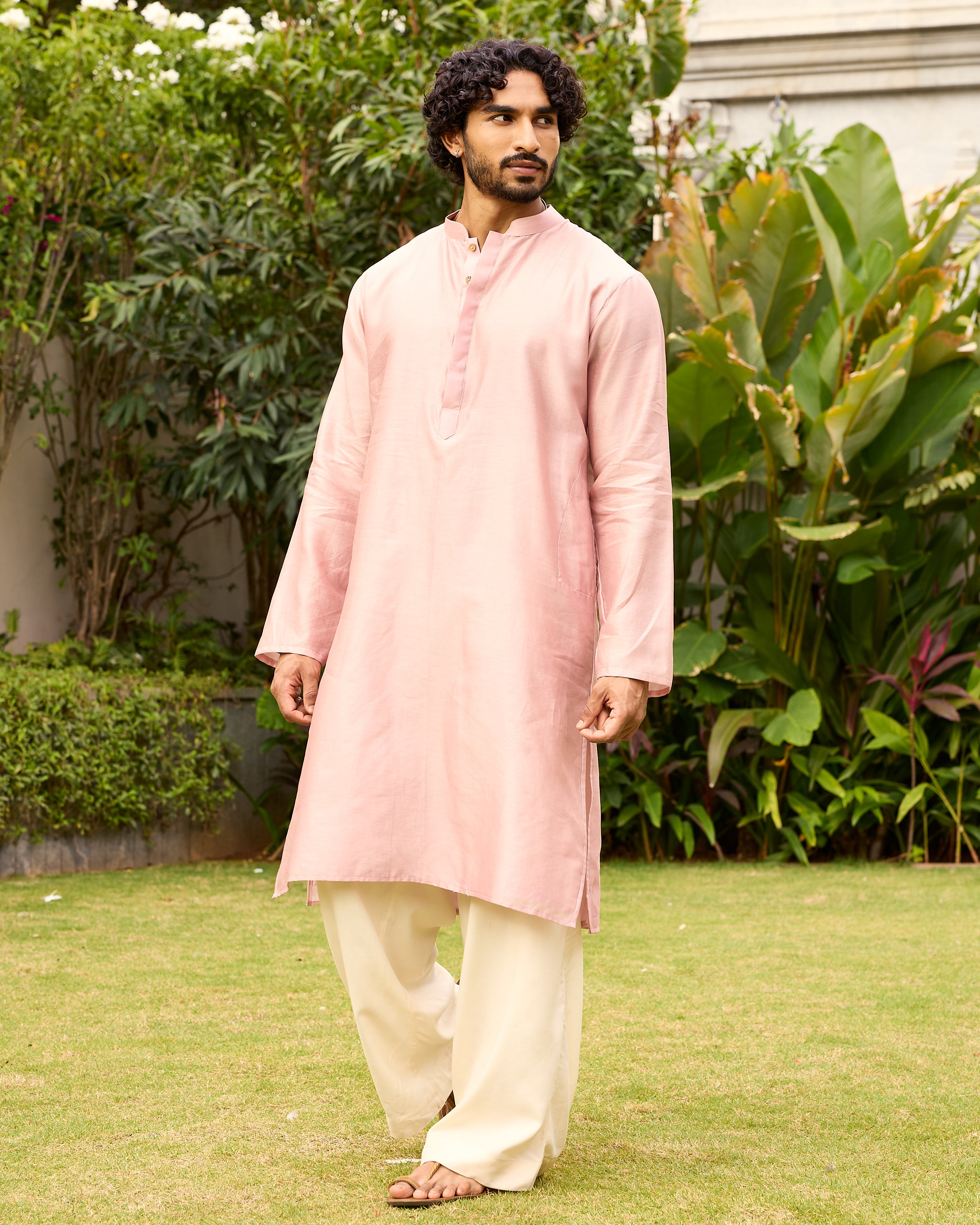 Rose Pink Pure Chanderi Men's Kurta