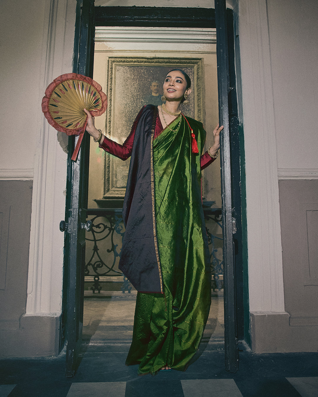 Charu Green Brown Saree