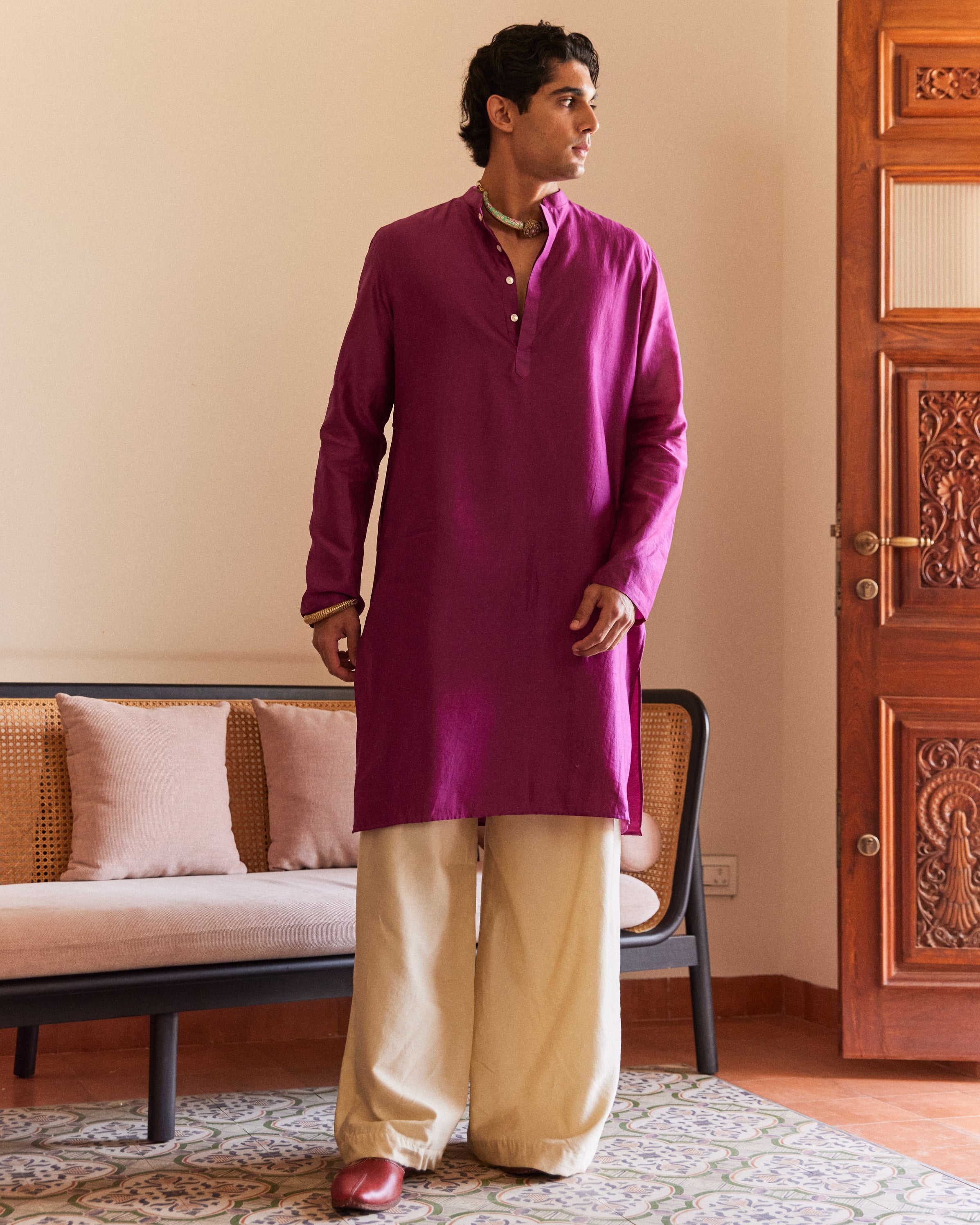 Pink Pure Chanderi Men's Kurta