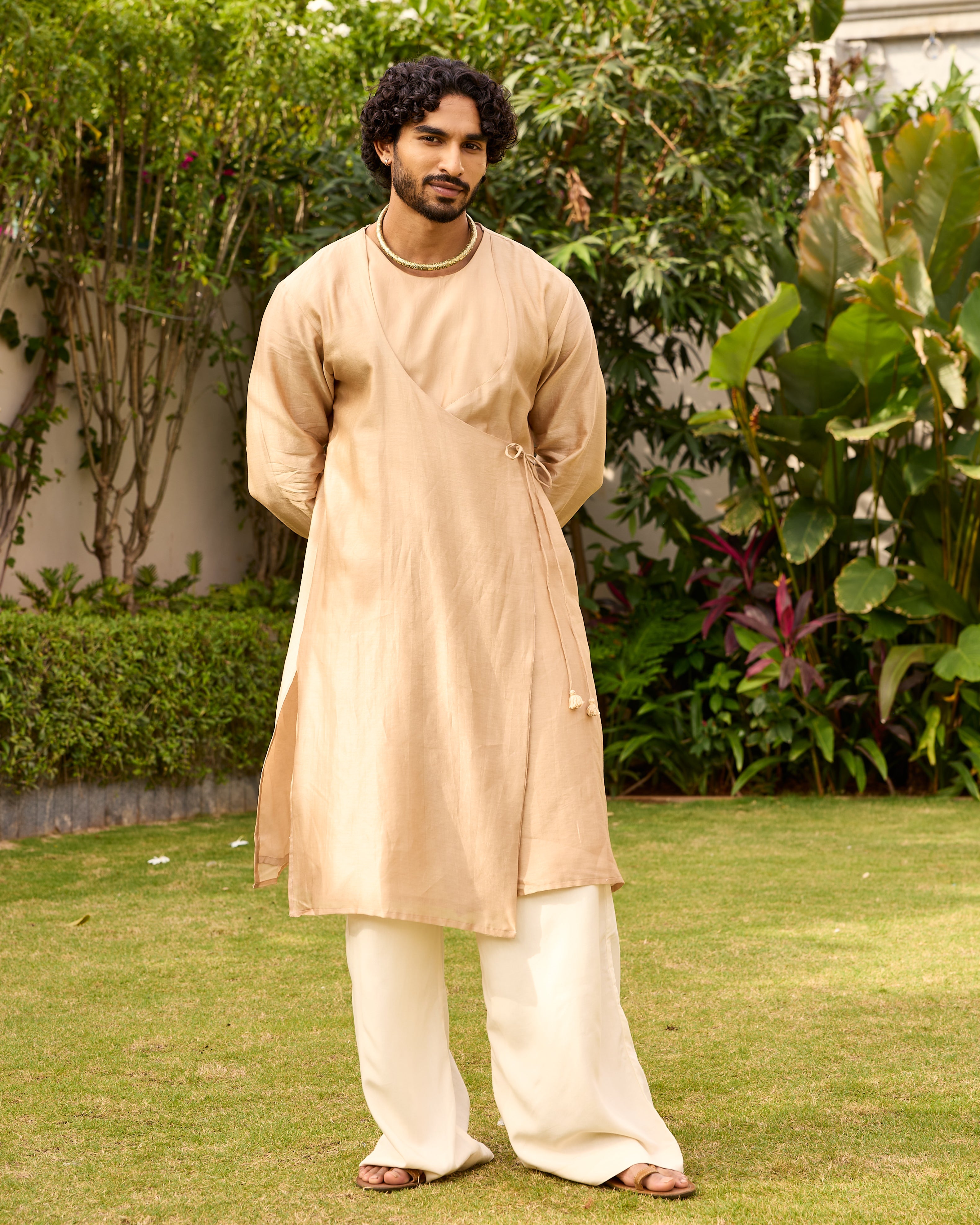 Light Gold Pure Chanderi Angrakha (Minimal)
