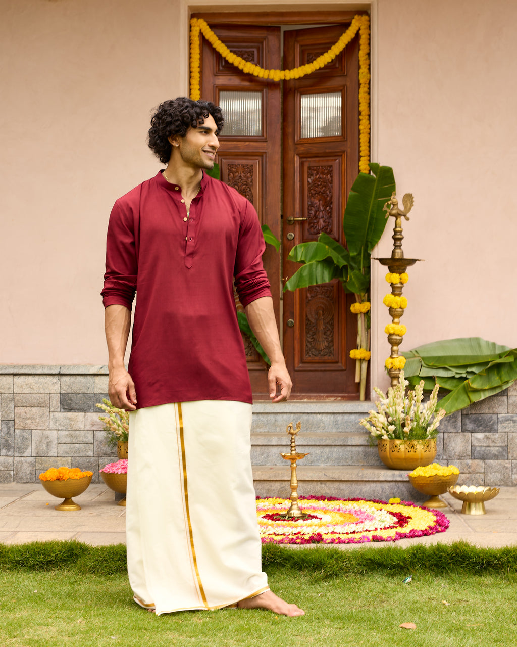 Maroon Modal Men's Short Kurta