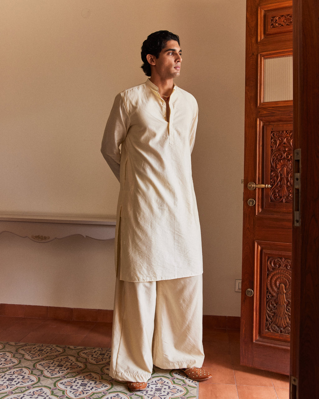 Off white Pure Chanderi  Men's Kurta
