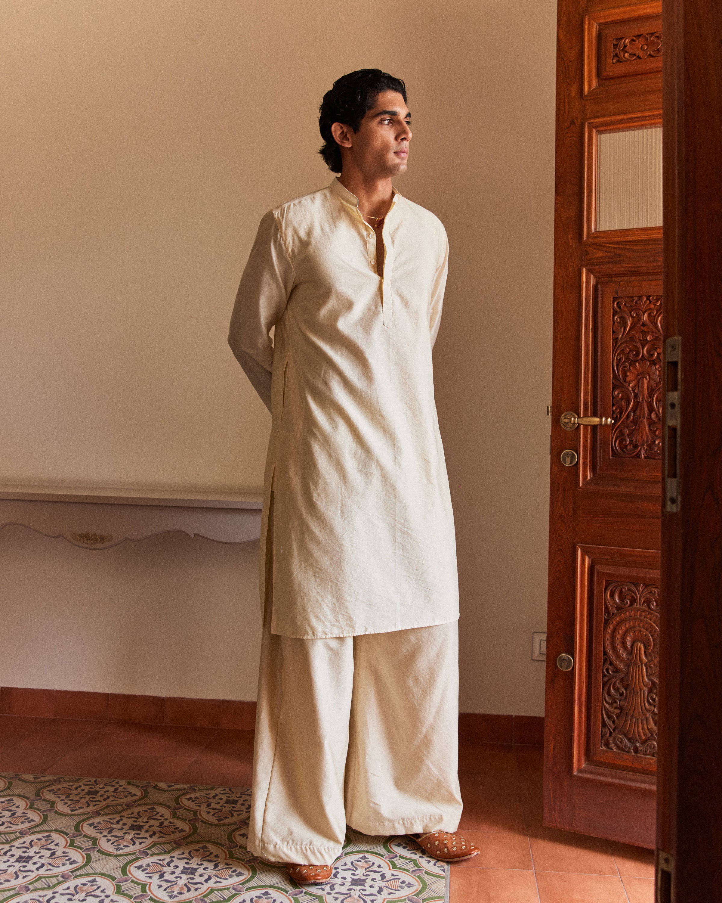 Off white Pure Chanderi  Men's Kurta