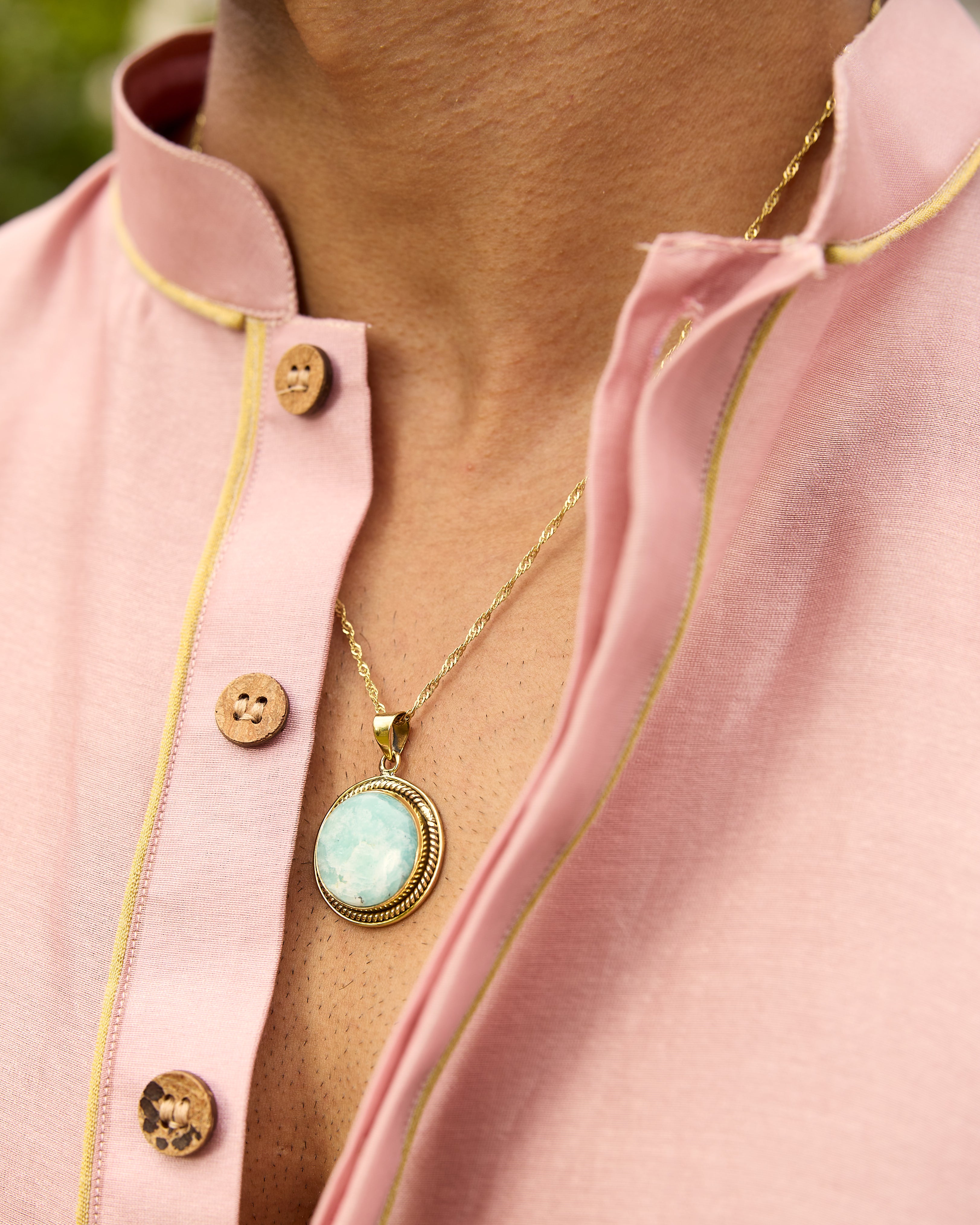 Amazonite Pendant With Brass Chain
