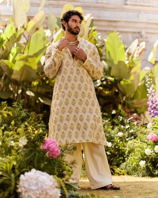 Kaner Buta Yellow kurta