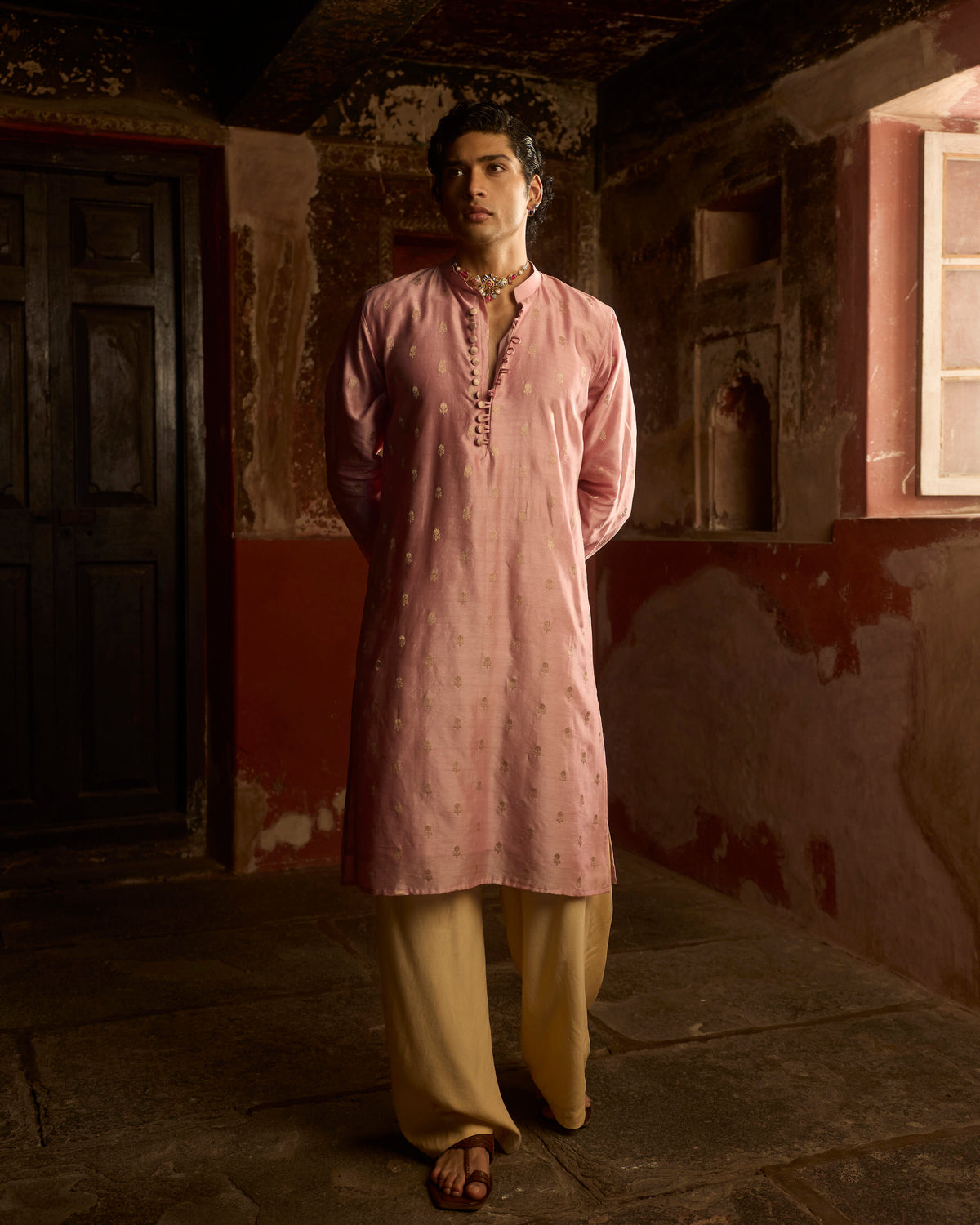 Manuhaar Rose Pink Buta Chanderi Kurta