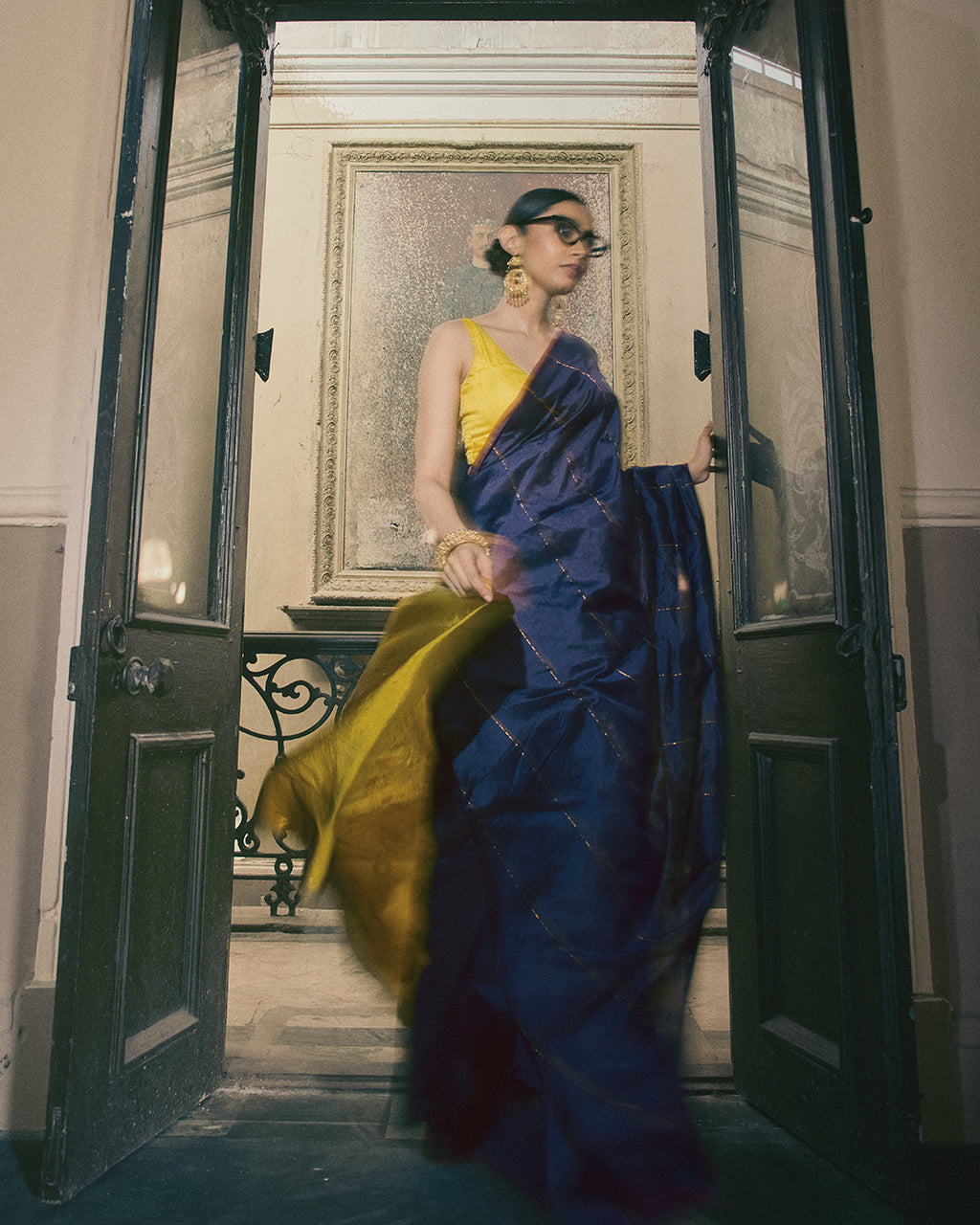 Bimla Golden Blue Saree