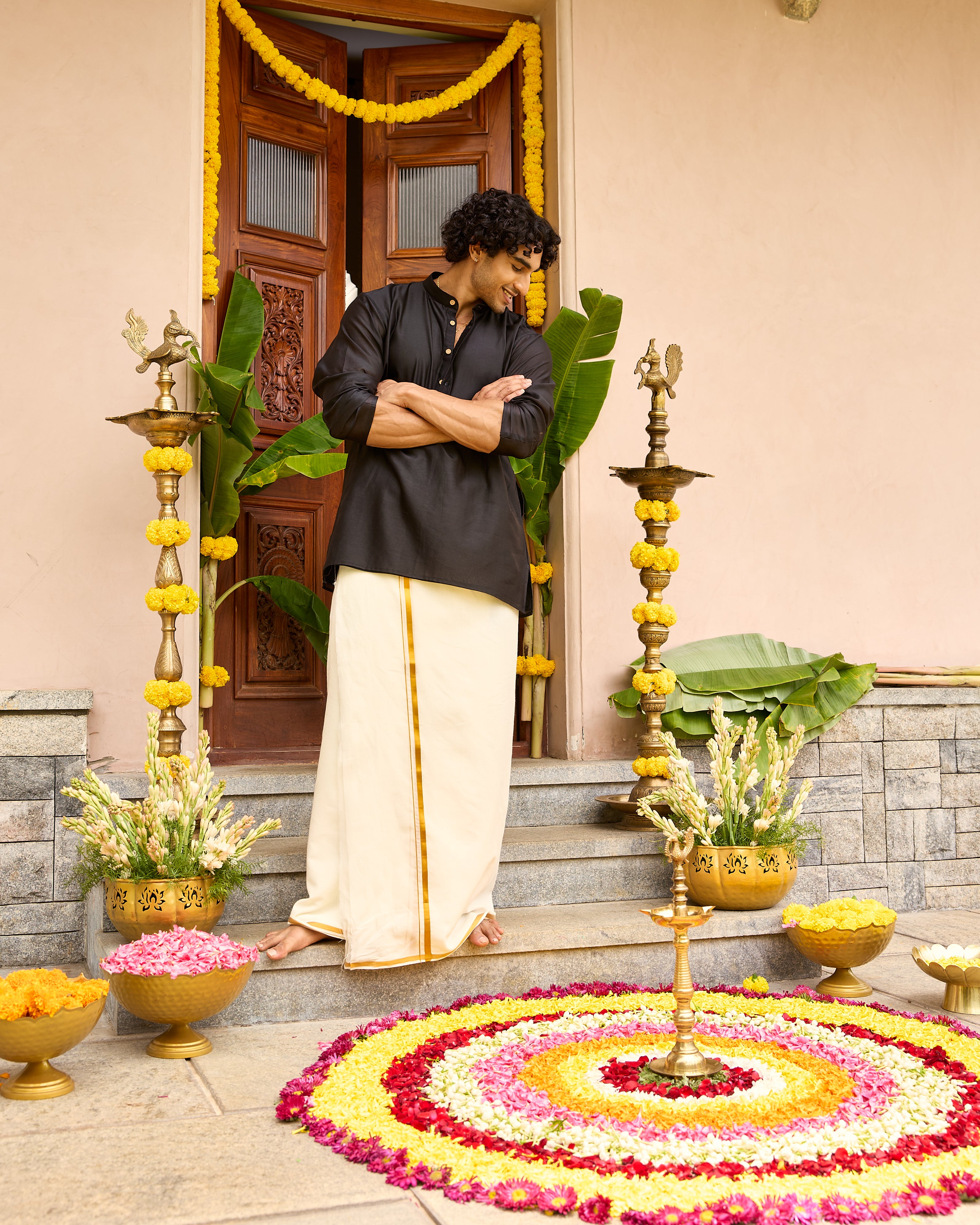 True Black Pure Chanderi Men's Short Kurta
