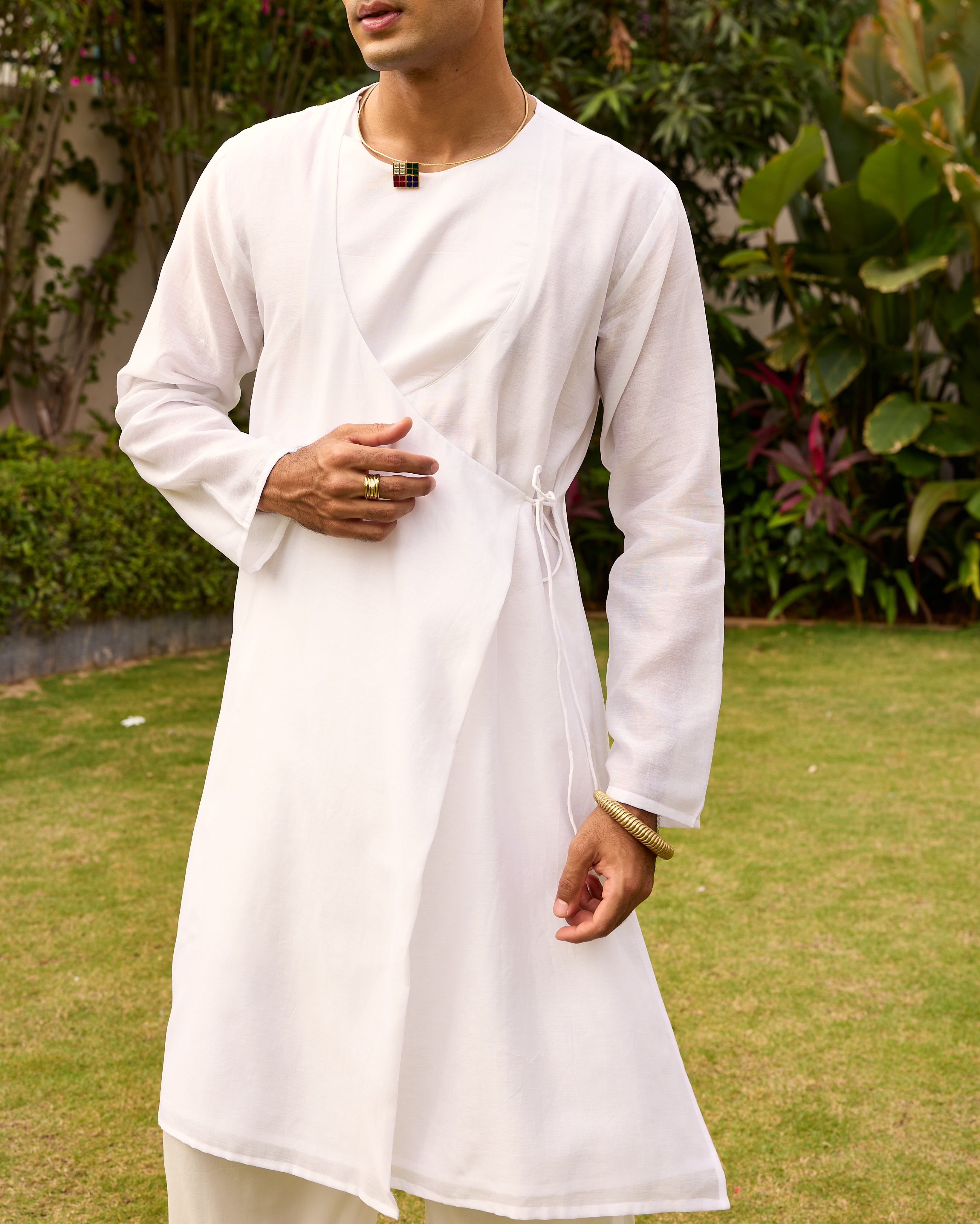 White Pure Chanderi Angrakha (Minimal)