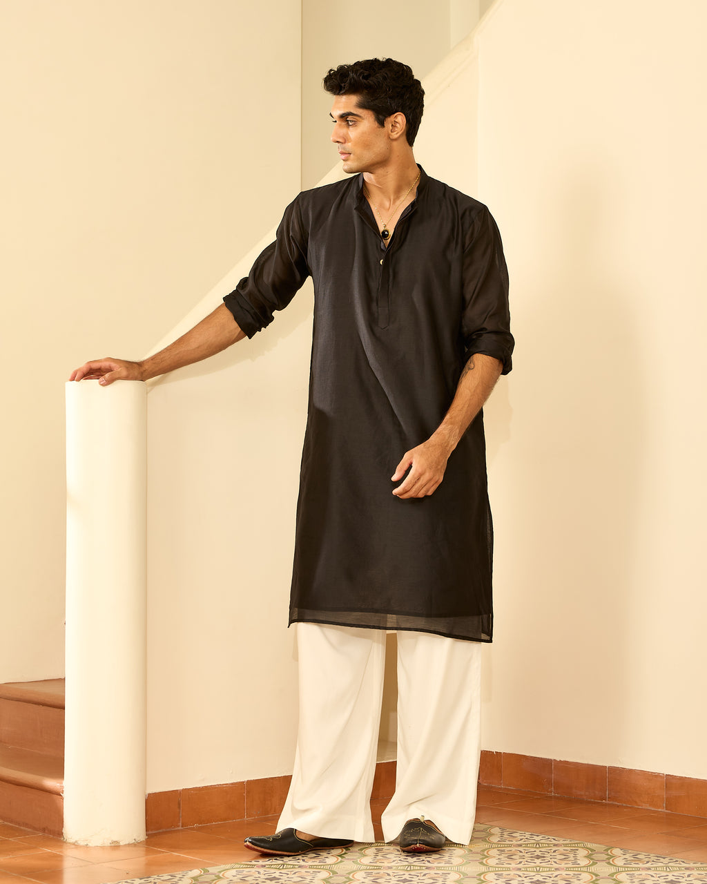 True Black Pure Chanderi Men's Kurta