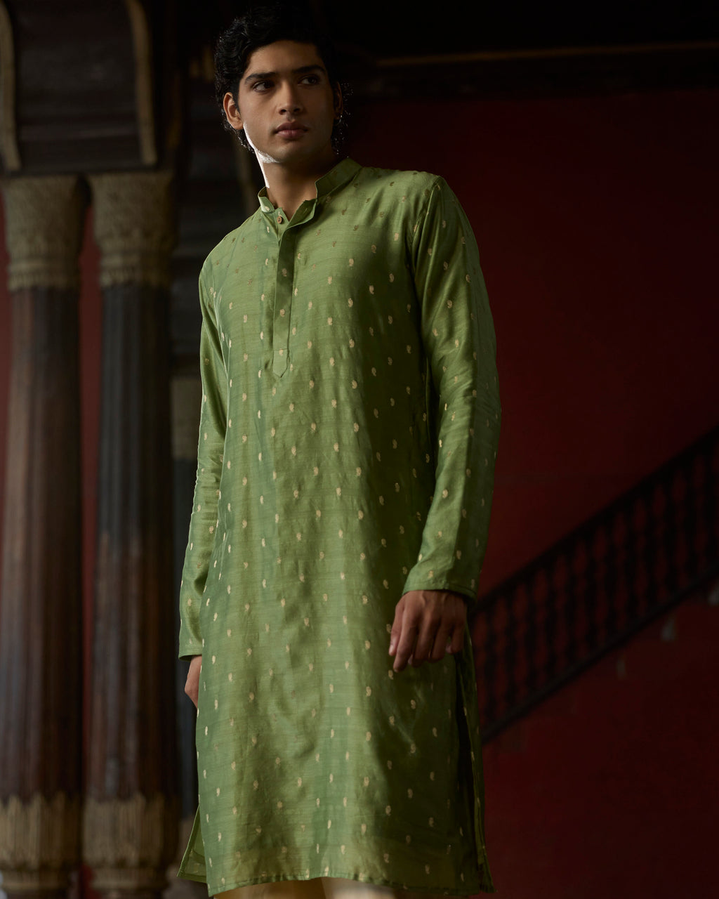 Manuhaar Mint Green Buta Chanderi Kurta