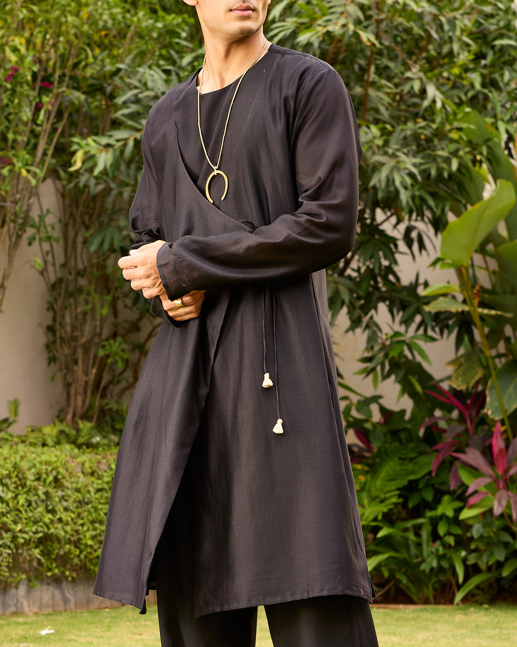 Black Pure Chanderi Angrakha (Minimal)