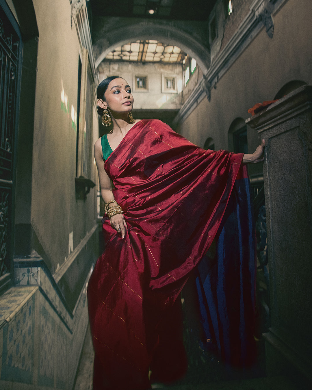 Charu Maroon Blue Saree