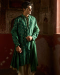Manuhaar Bottle Green Buta Chanderi Kurta