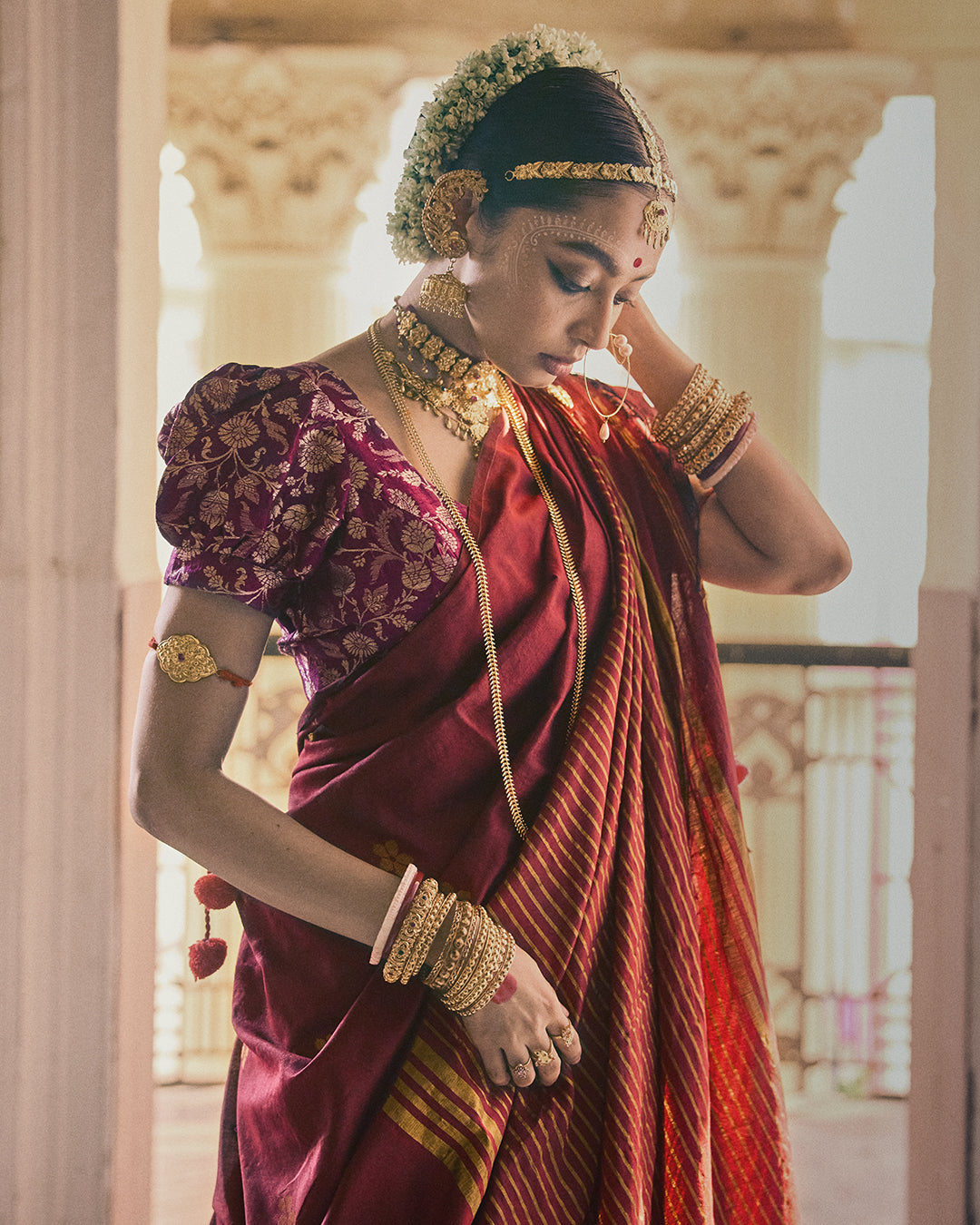 Mrinmoyee Maroon Saree